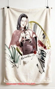 Coach Watercolor Fashion Illustration Burgundy Tote Flannel Throw Blanket for Sofa and Wall Decor C360